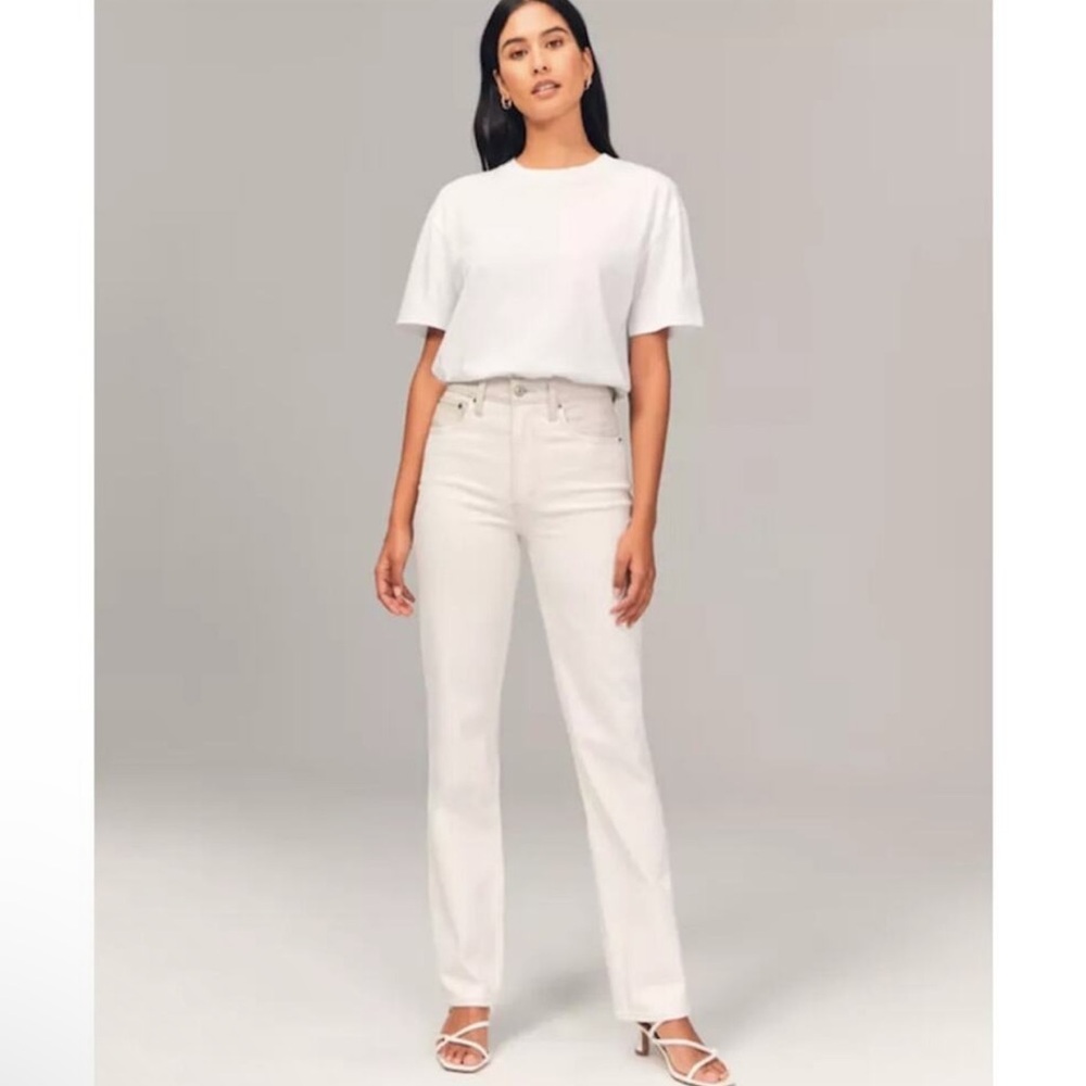 Abercrombie & Fitch Jeans 32 X Long Cream 90's Straight Ultra High Faux Leather